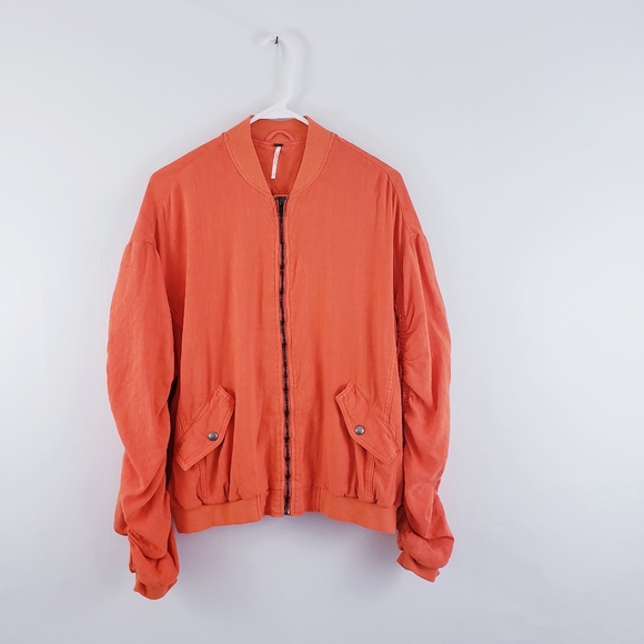 🚫SOLD🚫 Free People Orange Linen Bomber Jacket - Picture 3 of 8